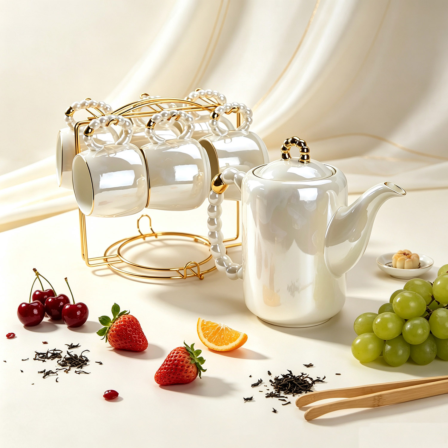 Home Cooking Recipes - Set da tè in ceramica bianca